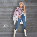 Woman against gray wall wearing silk Dream Catcher LuLuWrap scarf