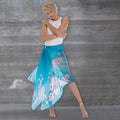 Turquoise & cherry blossom print Sakura Wrap worn as a skirt
