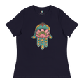 Navy T- shirt with multicolored Hamsa design on the front