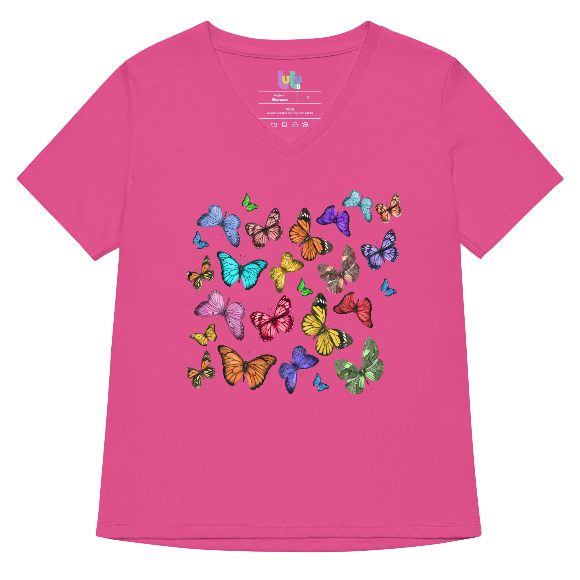 Butterfly Collective Tee in  berry with multicolored butterflies