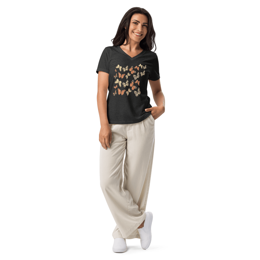 Woman wearing Mariposa Tee – Butterfly Graphic T-Shirt in black