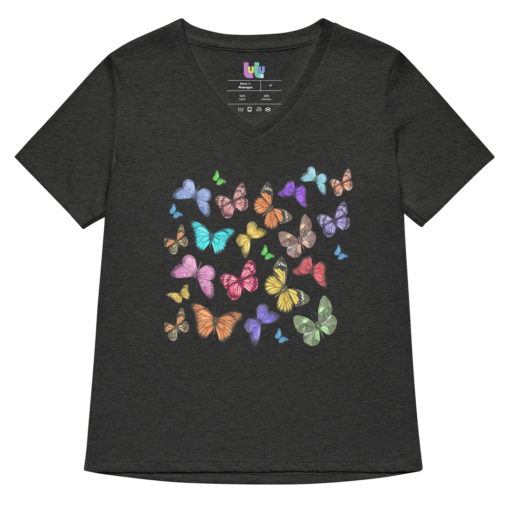 Butterfly Collective Tee in  dark grey with multicolored butterflies 