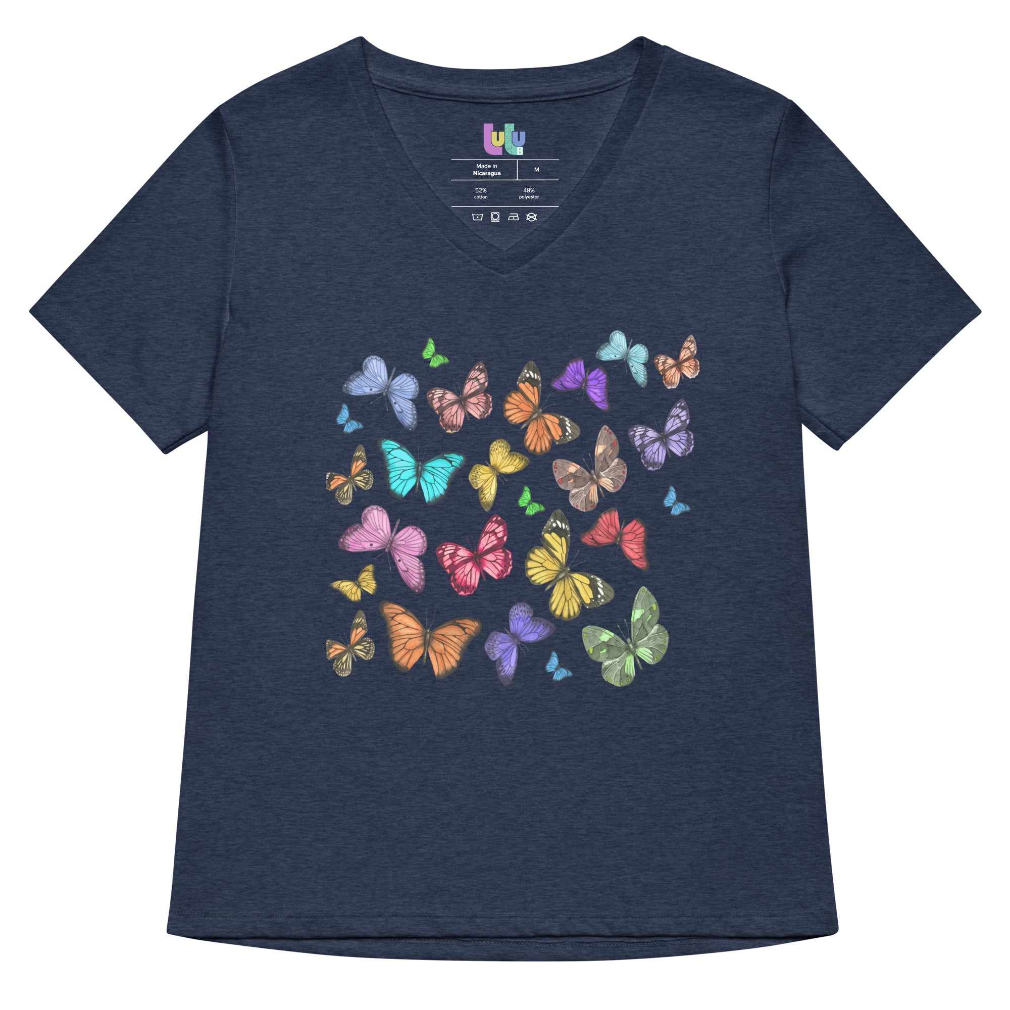 Butterfly Collective Tee in  heather with multicolored butterflies