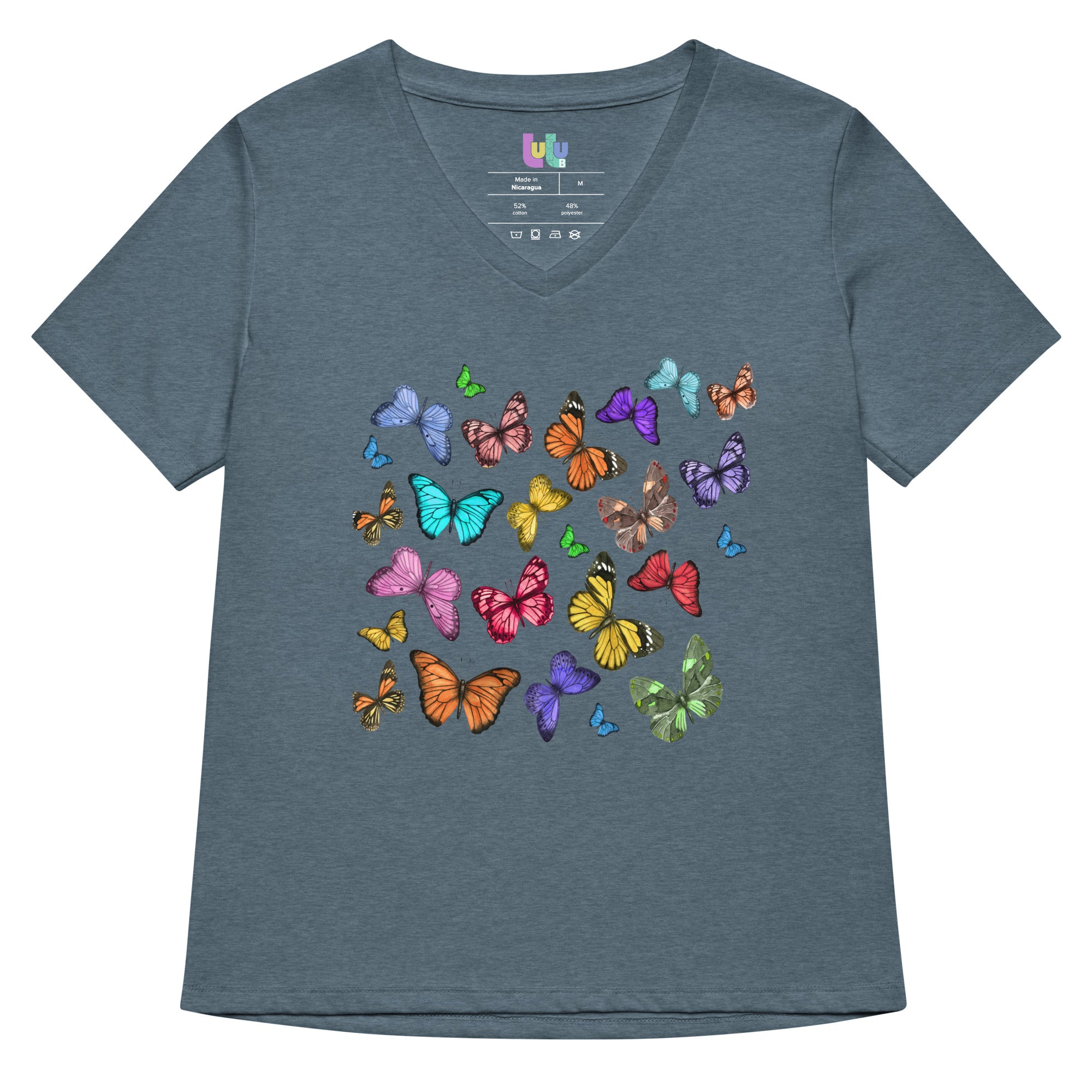 Butterfly Collective Tee in  heather slate with multicolored butterflies