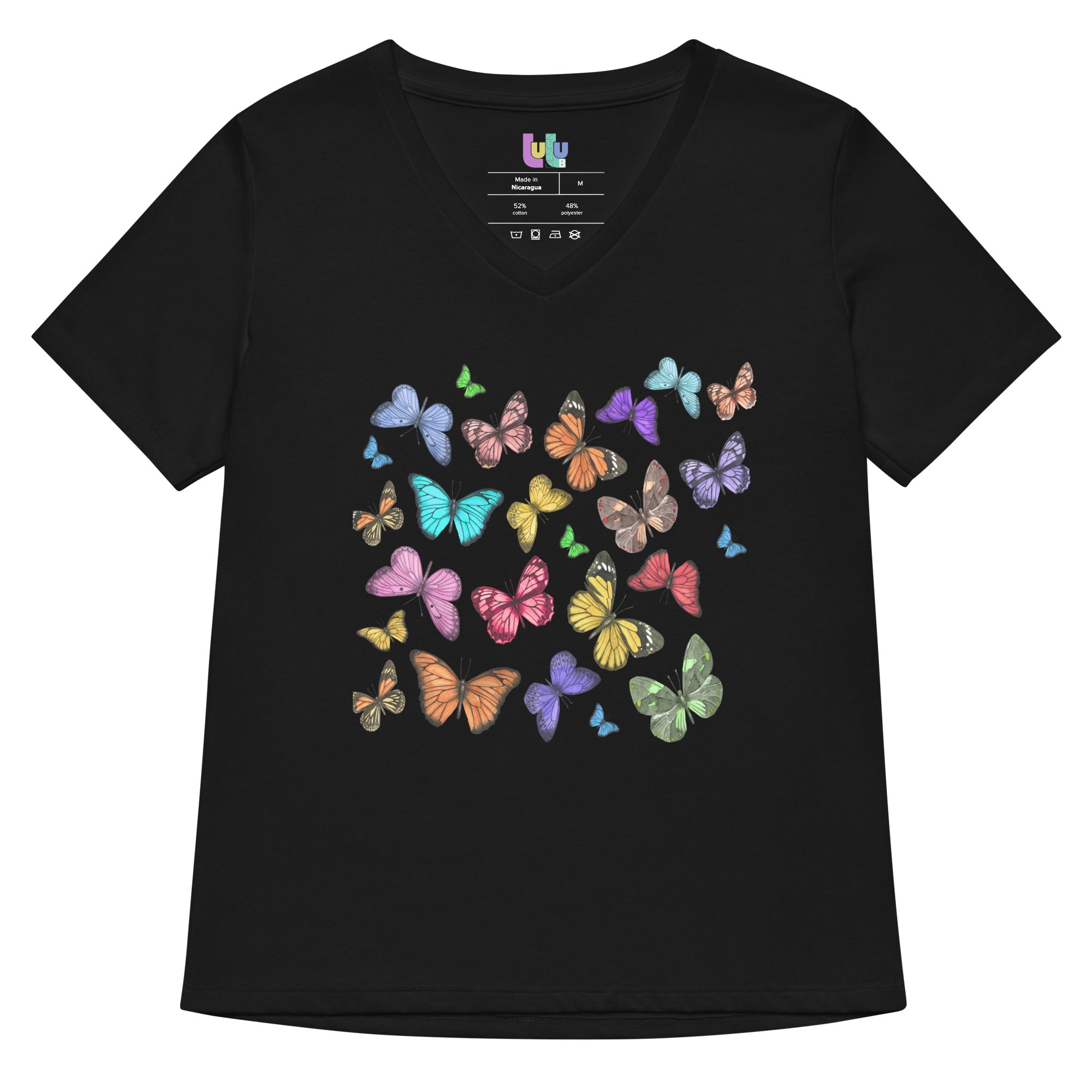 Butterfly Collective Tee in  black with multicolored butterflies