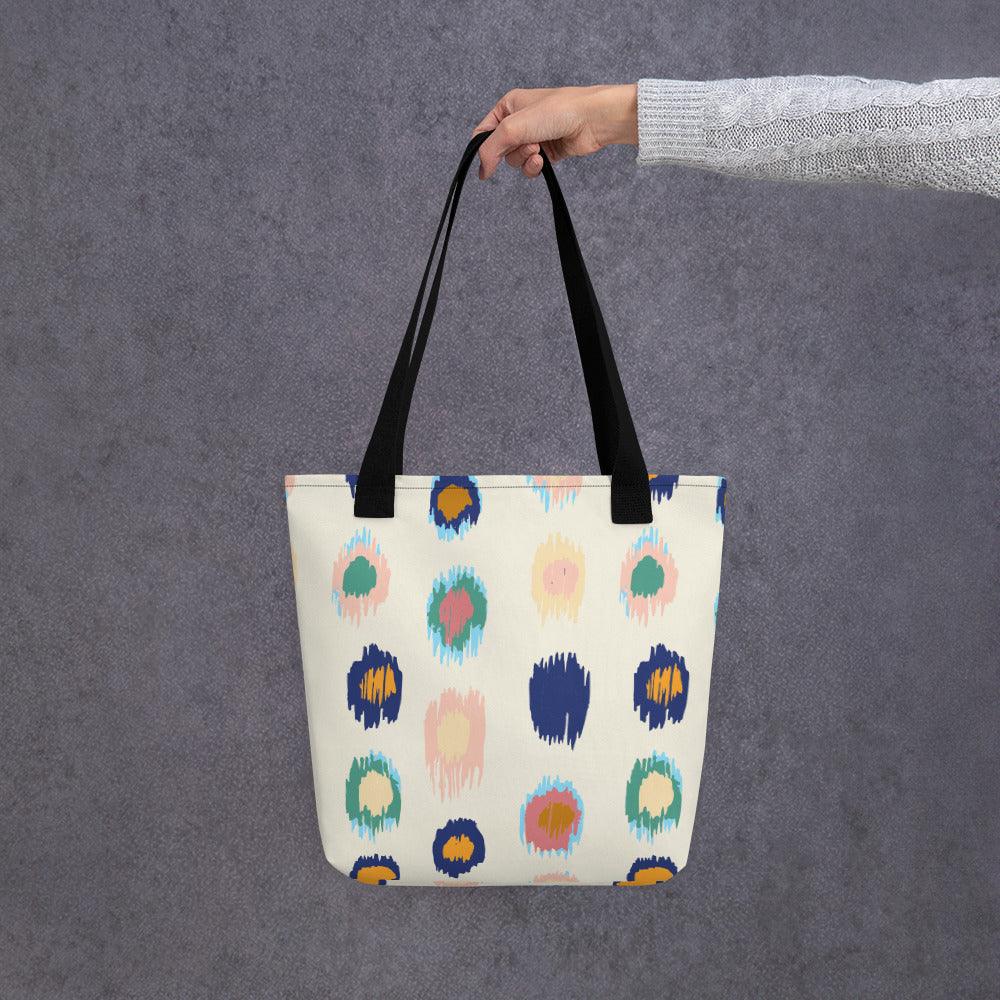 Multicolor orbit design tote black handles